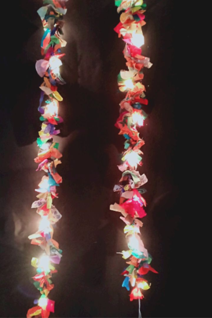 Autumn Bliss Fabric Garland by Bunko Junko: A vibrant garland made from upcycled fabric in warm, colorful hues.