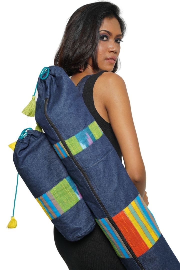 Denim Yoga Mat Bag with Carrying Strap and Water Bottle Holder Pocket