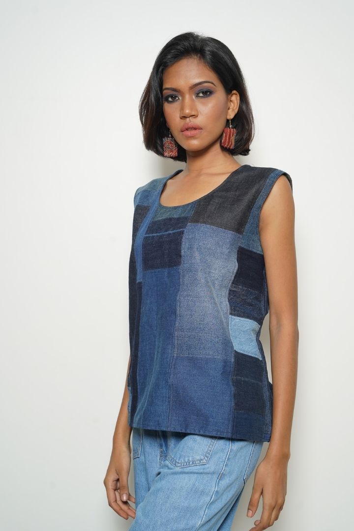 Go Smart Denim Sleeveless Top: A chic and versatile sleeveless top made from denim offcut