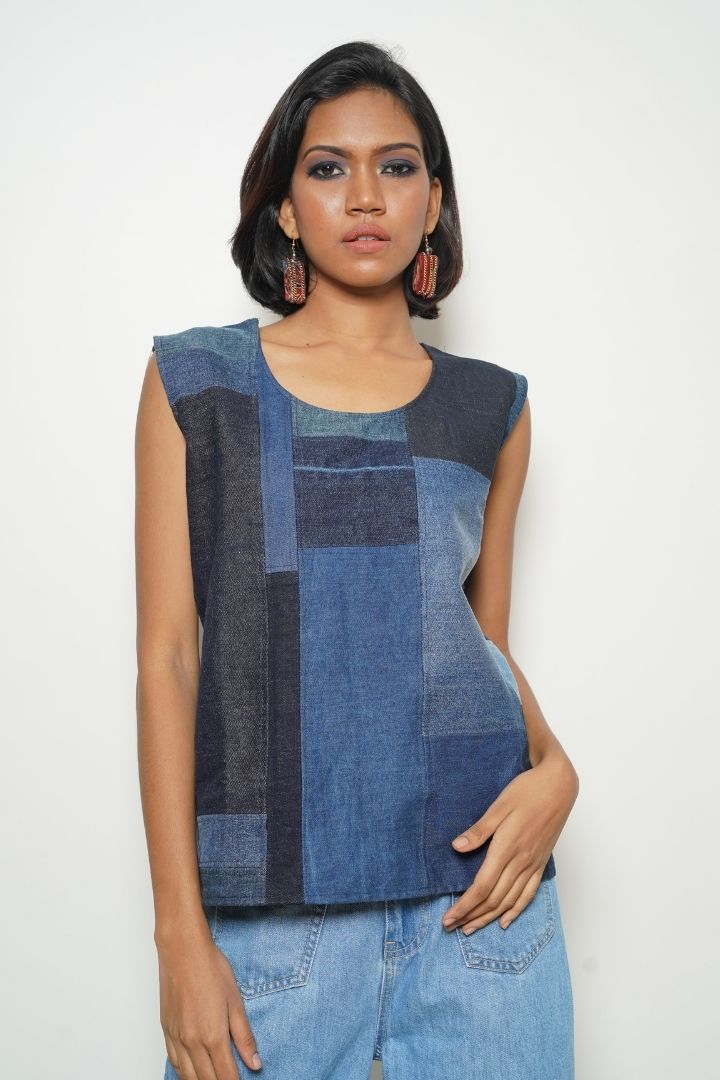 Go Smart Denim Sleeveless Top: A chic and versatile sleeveless top made from denim offcut