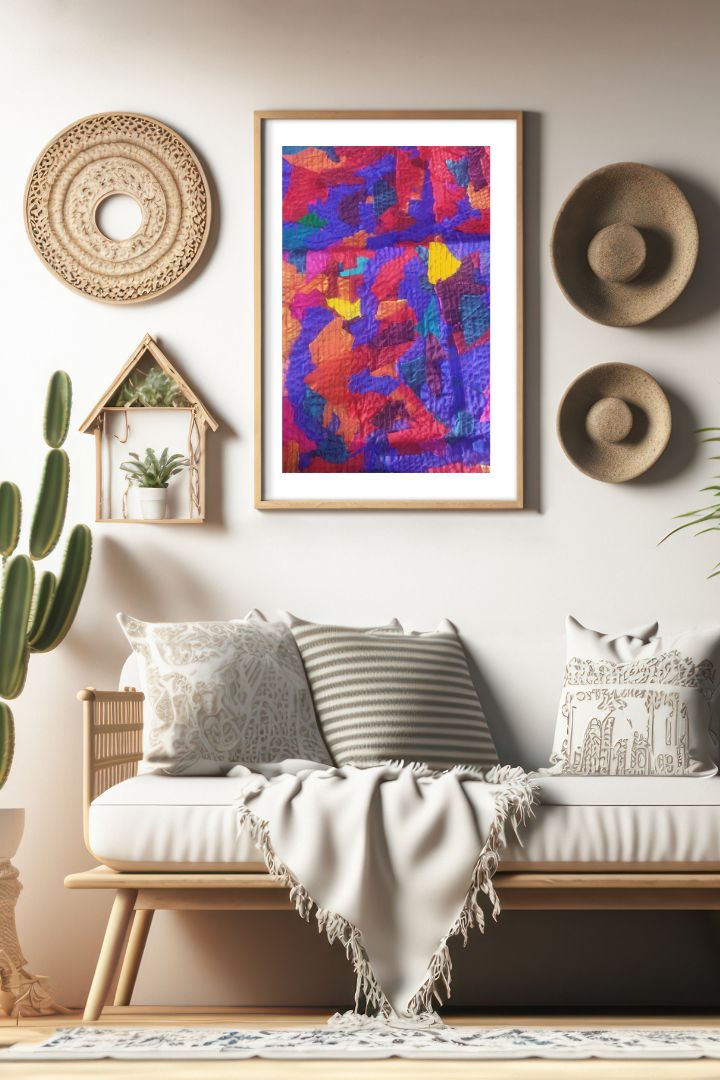 Colorburst Collage Wall Frame by Bunko Junko: A colorful and artistic textile offcut wall frame for eye-catching home decor.