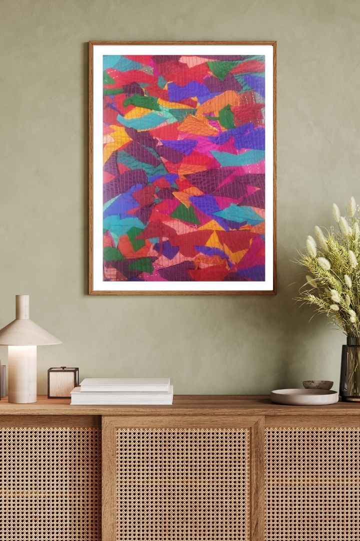 Bunko Junko's ColorSplash Fabric Fusion Wall Frame: A Vibrant Masterpiece of Sustainability and Artistry.