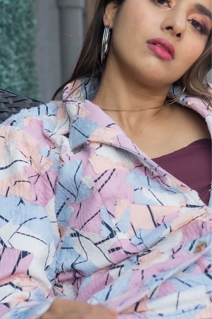 Pastel Dreams Blazer with Trouser Co-Ord by Bunko Junko: A stylish, upcycled set featuring a pastel blazer and matching trousers.