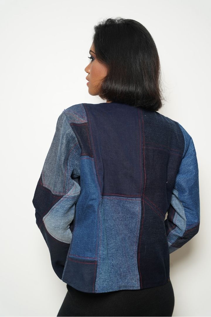 Patchy Boho Denim Jacket: Eco-friendly Fashion from BunkoJunko.