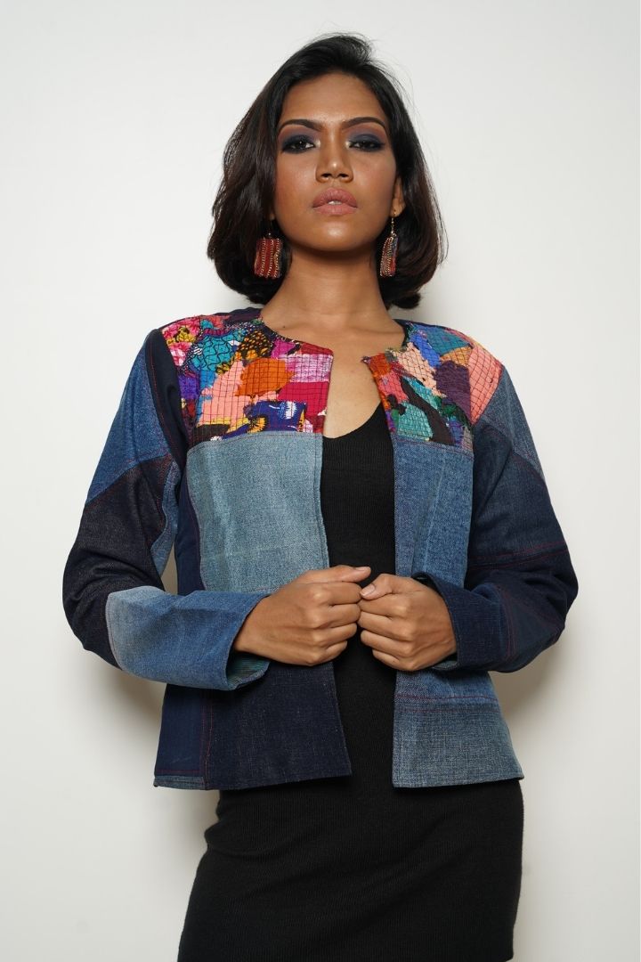 Patchy Boho Denim Jacket: Eco-friendly Fashion from BunkoJunko.