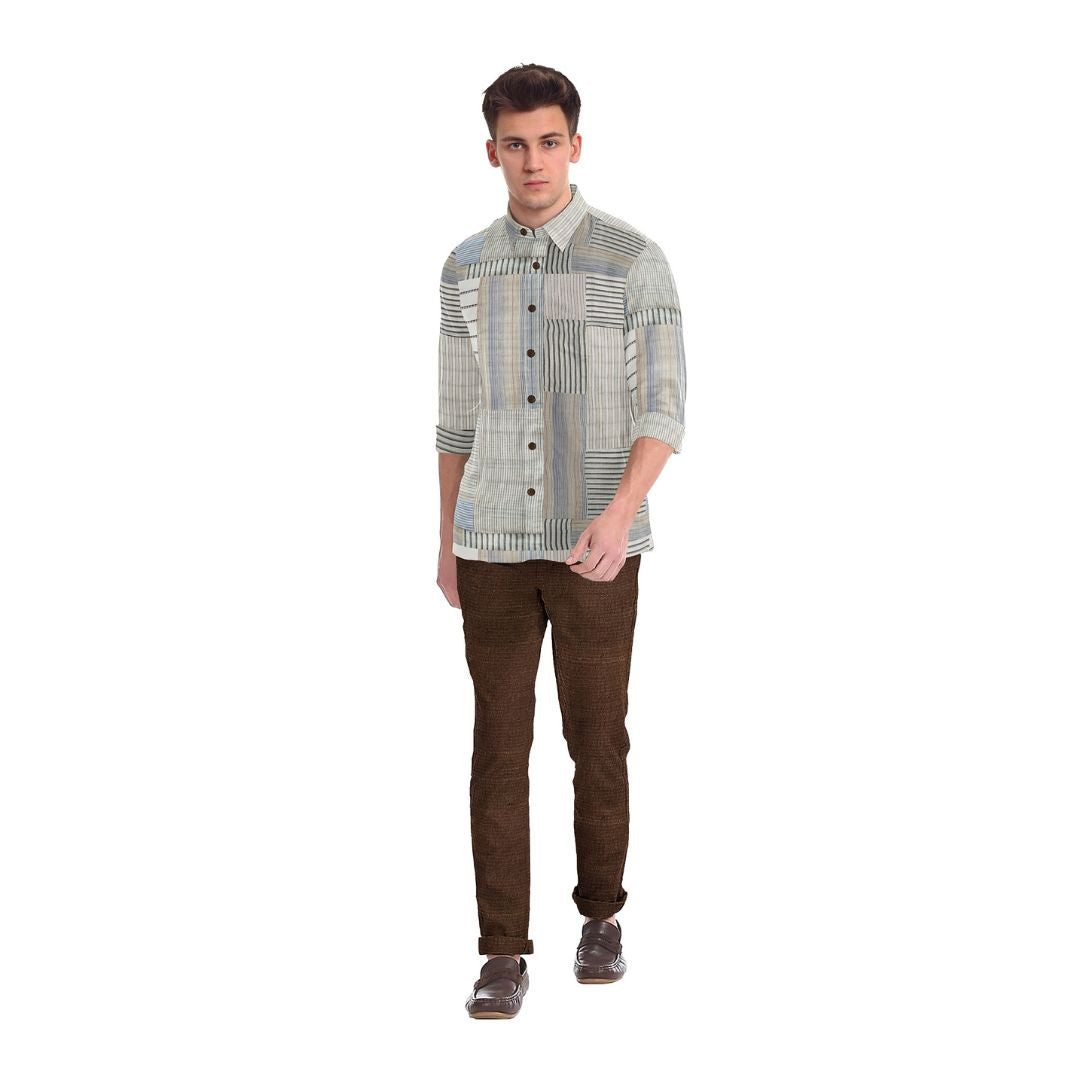 Striped Patchwork Shirt with a decent , mixed-pattern design.