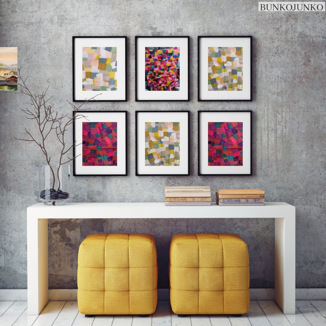 Textile Mosaic Wall Art Set - 6-Piece, 12"x12" by Bunko Junko, sustainable home décor with artistic flair.