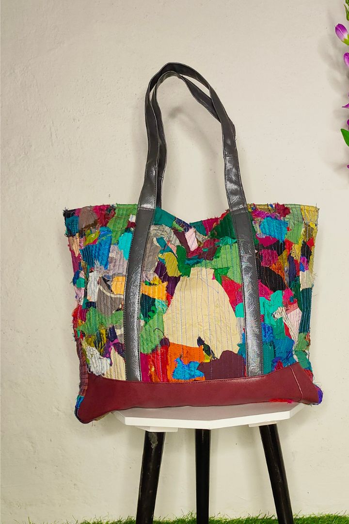 Threaded Treasure Tote Bag - Sustainable Upcycled Textile Threads Tote