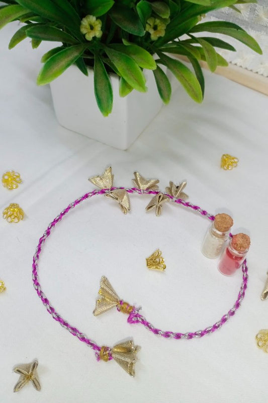 Handcrafted textile Rakhi made from eco-friendly offcuts for Pavitra Tyohar celebration.