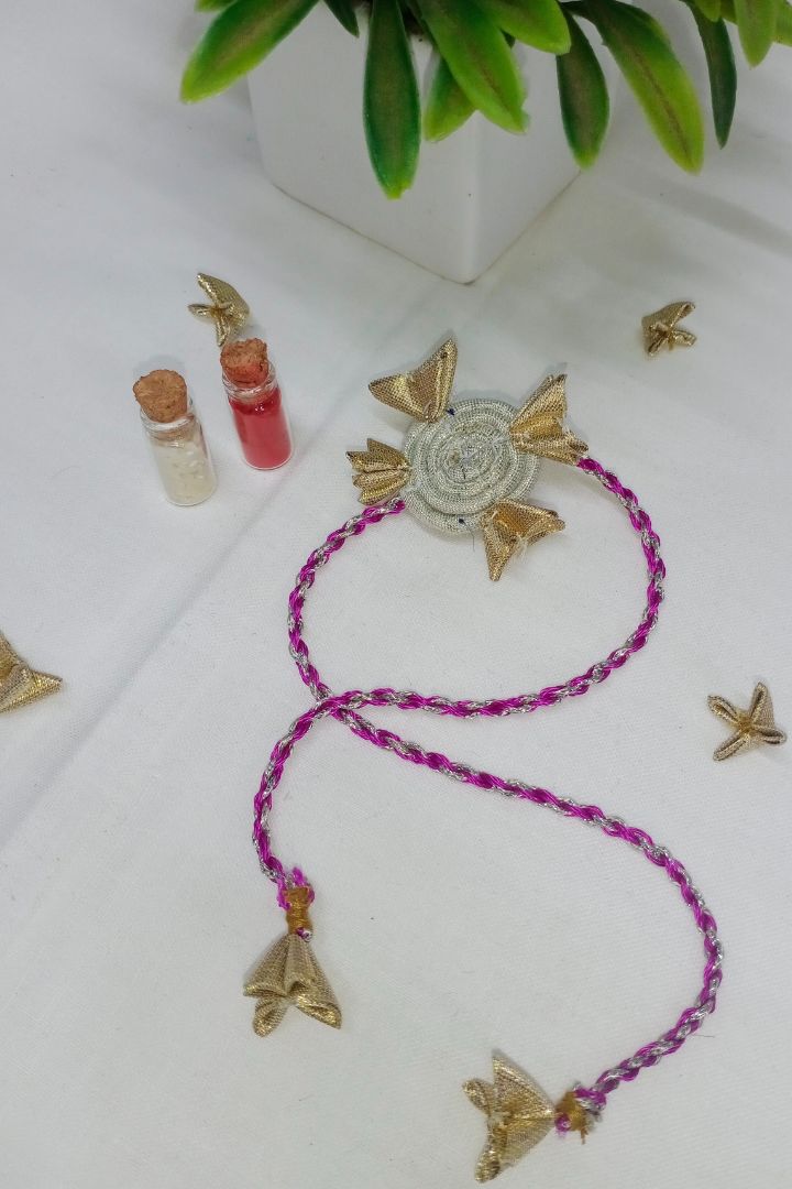 Handcrafted Rakhi symbolizes love and protection for sacred celebrations.