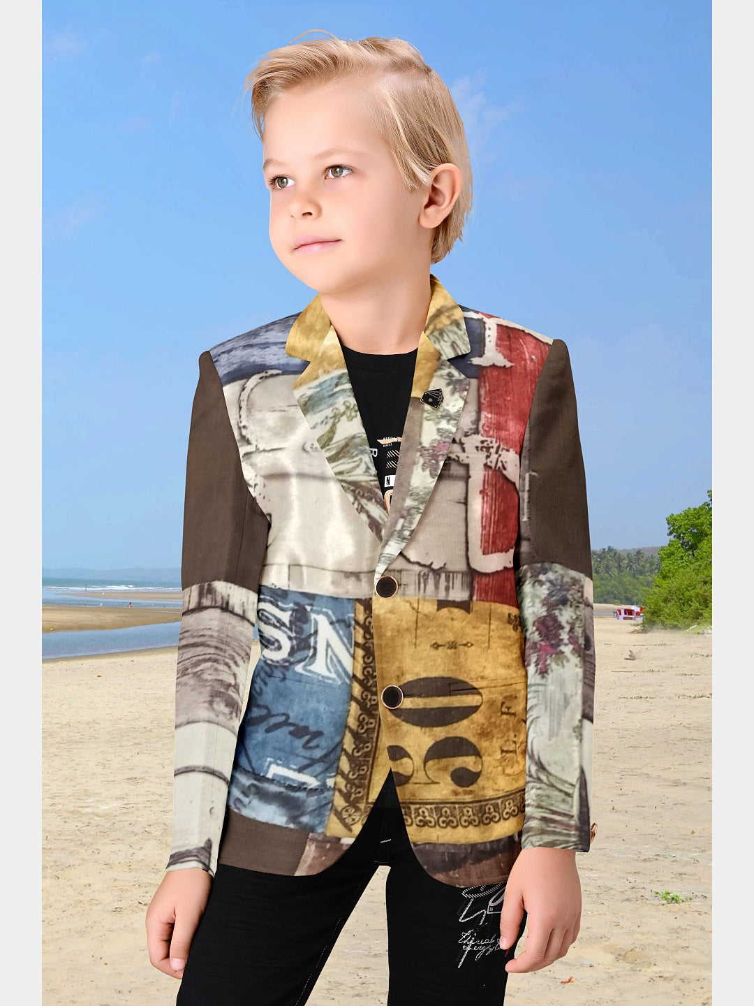 Kids Funky Regular Fit Blazer by Bunko Junko: A trendy, upcycled blazer with a playful design for kids