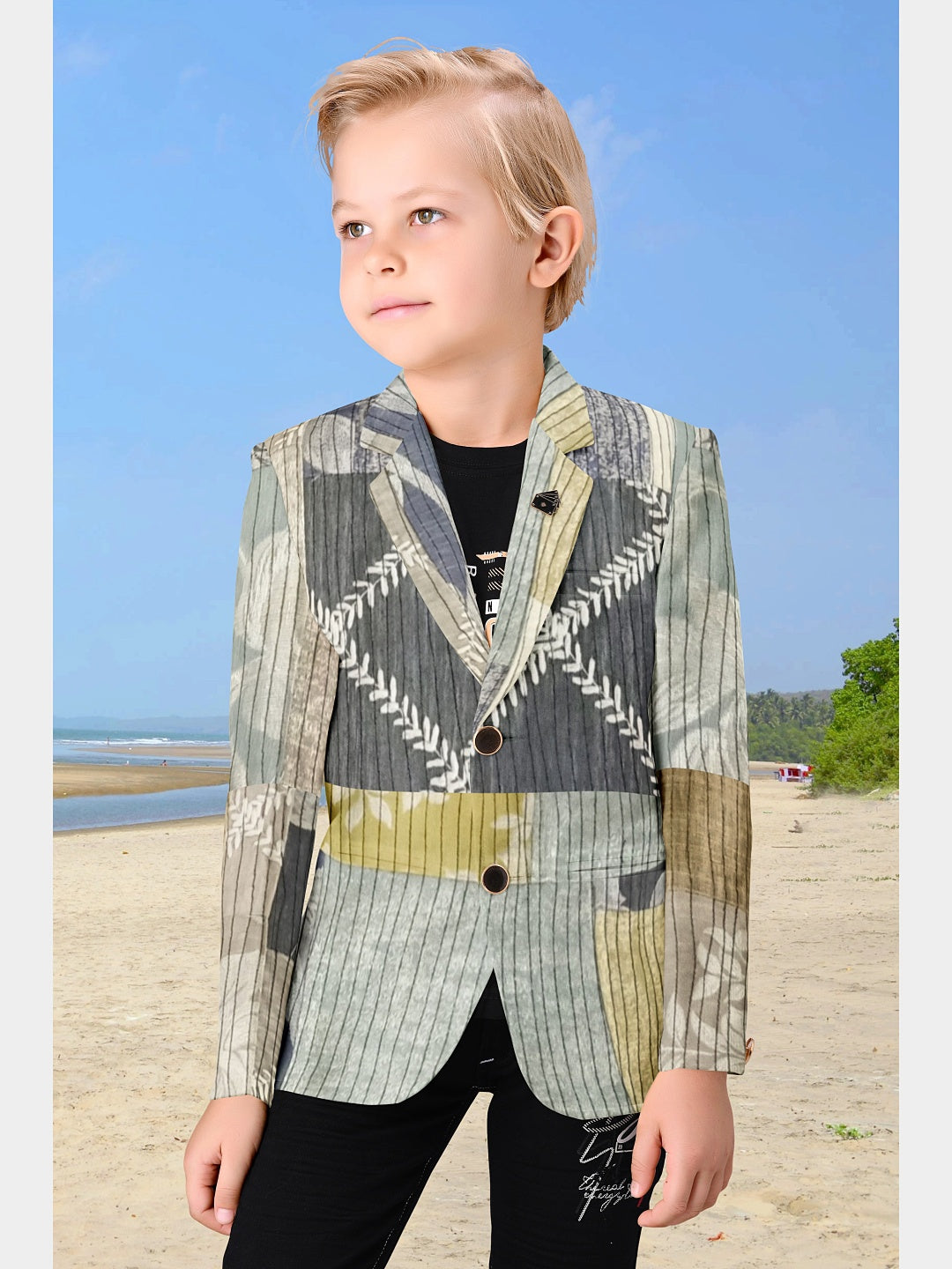 Kids Funky Regular Fit Blazer by Bunko Junko: A trendy, upcycled blazer with a playful design for kids