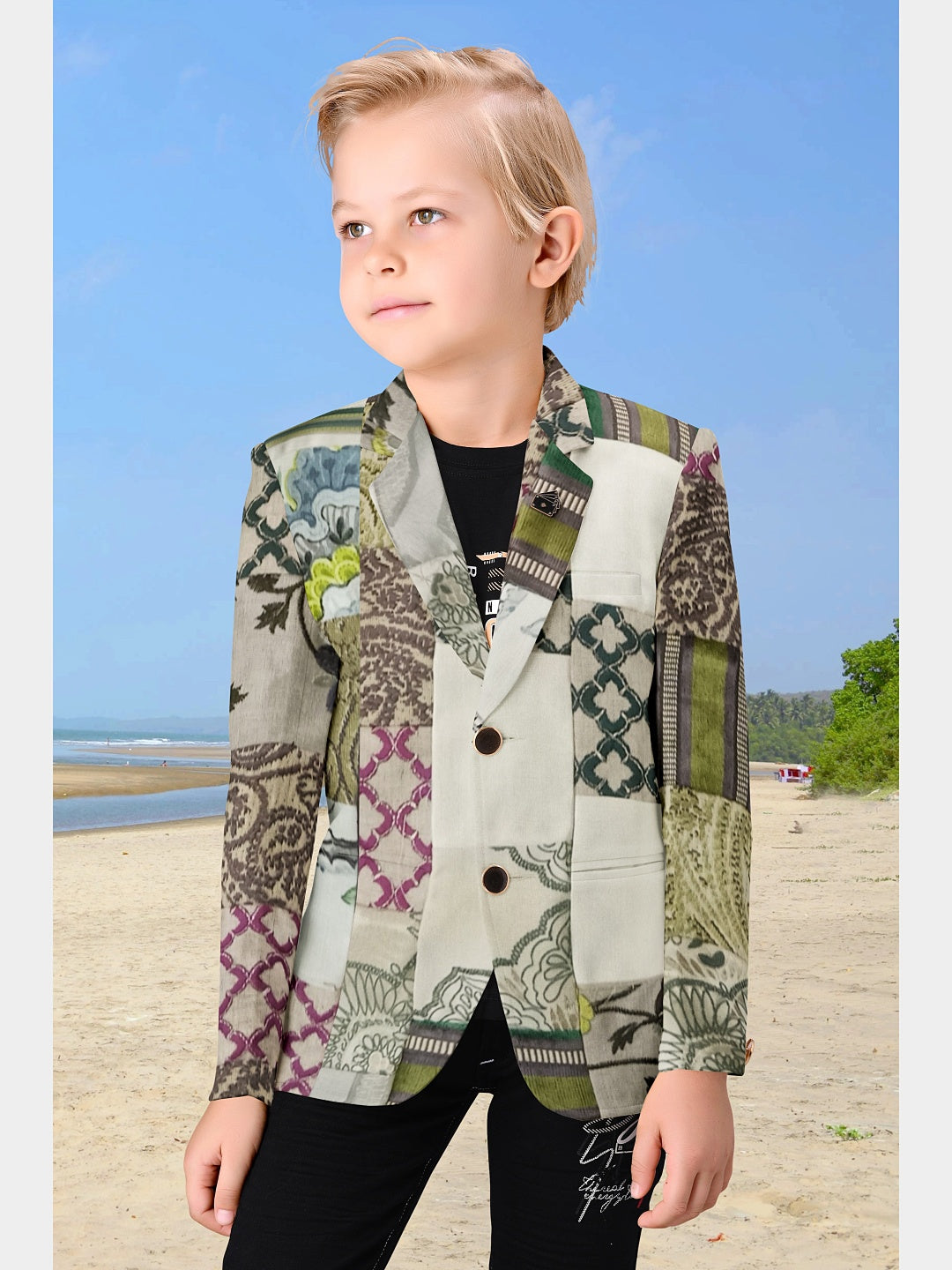 Kids Funky Regular Fit Blazer by Bunko Junko: A trendy, upcycled blazer with a playful design for kids