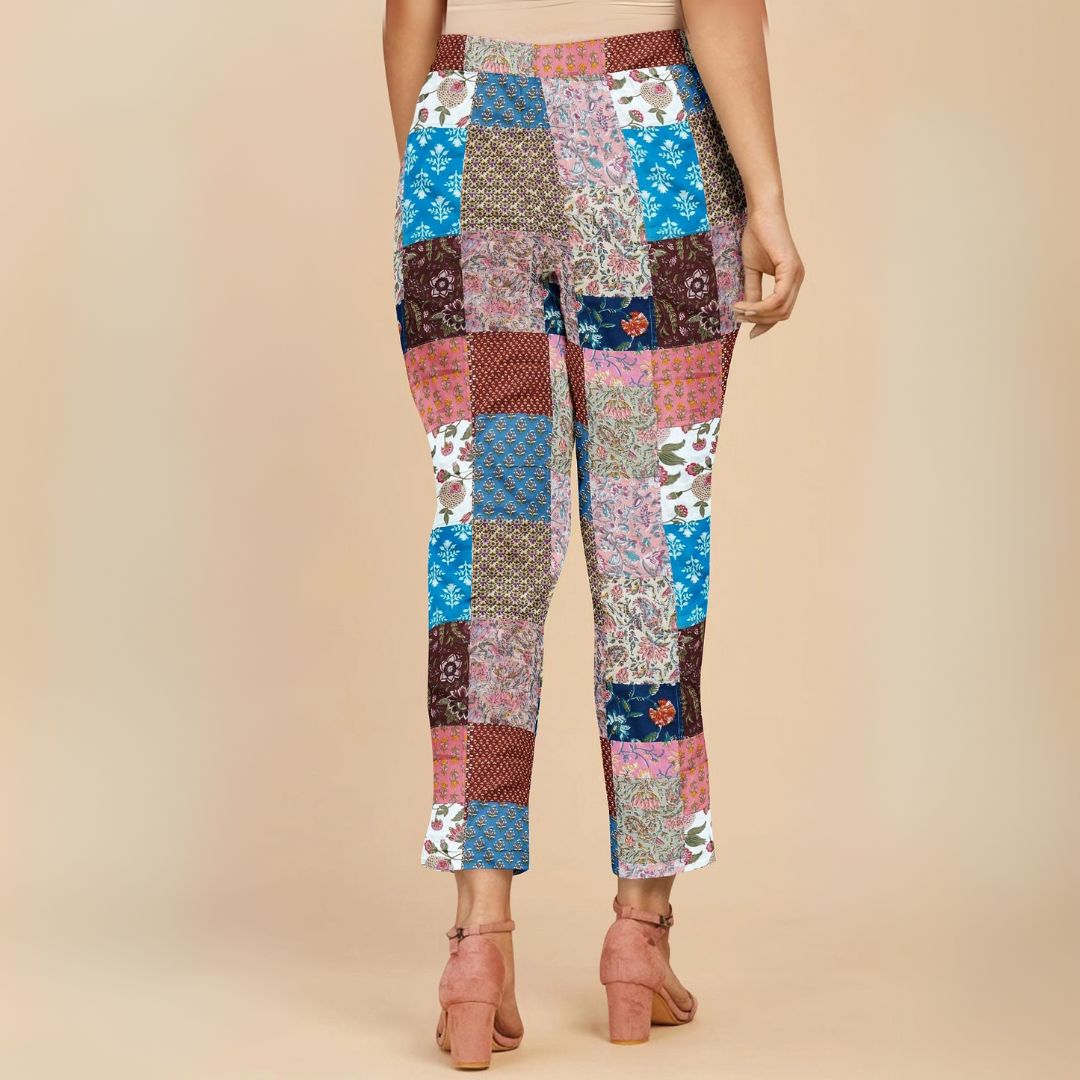 Jaipur-inspired print pants in vibrant colors, offering comfort and style for casual wear.