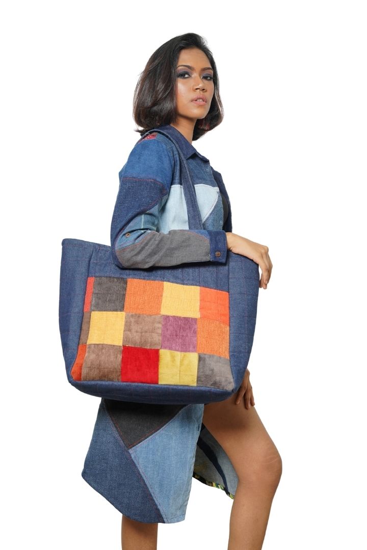 Denim Beach Bag by Bunko Junko: A stylish and durable bag made from upcycled denim, perfect for beach outings.