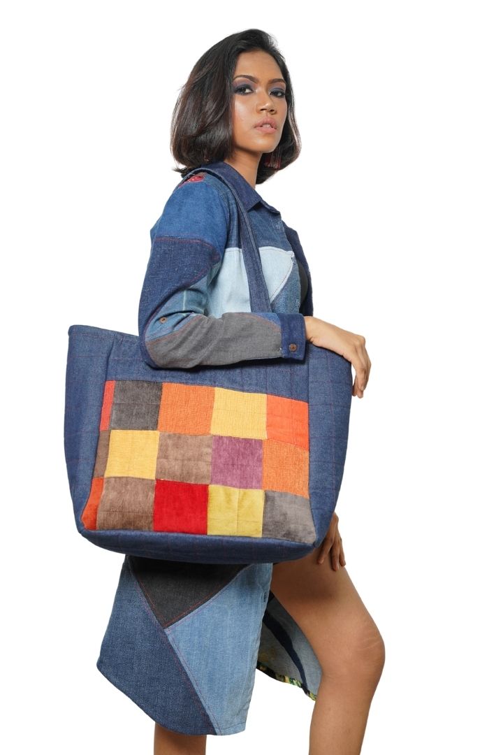 Denim Beach Bag by Bunko Junko: A stylish and durable bag made from upcycled denim, perfect for beach outings.