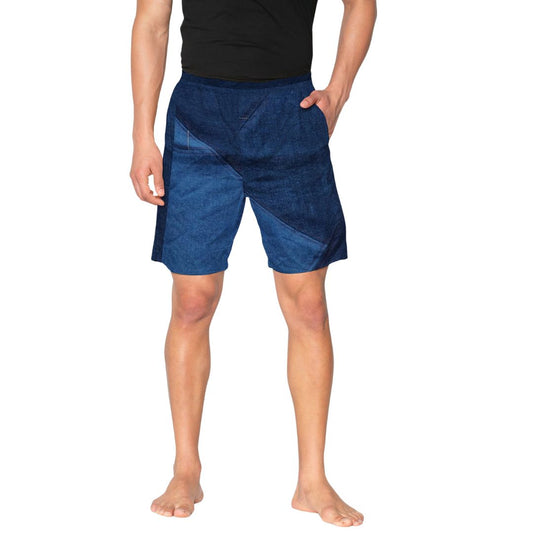 Denim Revival Shorts with unique patchwork design, crafted from upcycled denim.