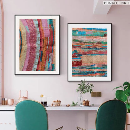 Fabric Masterpieces Wall Decor by Bunko Junko, creatively assembled from repurposed fabric scraps.