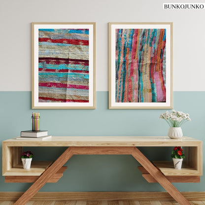 Fabric Masterpieces Wall Decor by Bunko Junko, creatively assembled from repurposed fabric scraps.
