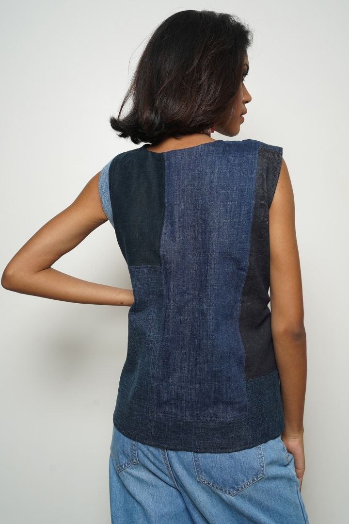 Go Smart Denim Sleeveless Top: A chic and versatile sleeveless top made from denim offcut 