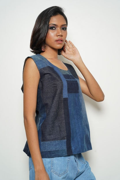 Go Smart Denim Sleeveless Top: A chic and versatile sleeveless top made from denim offcut 