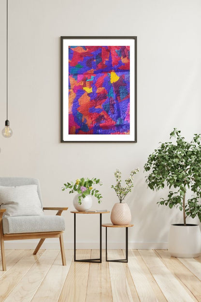 Colorburst Collage Wall Frame by Bunko Junko: A colorful and artistic textile offcut wall frame for eye-catching home decor.