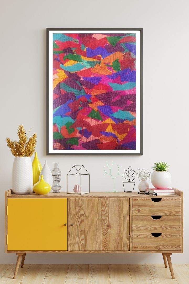 Bunko Junko's ColorSplash Fabric Fusion Wall Frame: A Vibrant Masterpiece of Sustainability and Artistry.