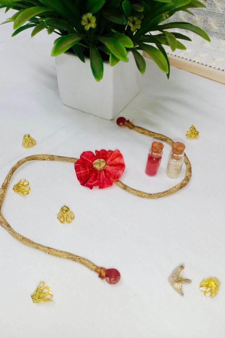 Handcrafted Rakhi symbolizes love and protection for sacred celebrations.