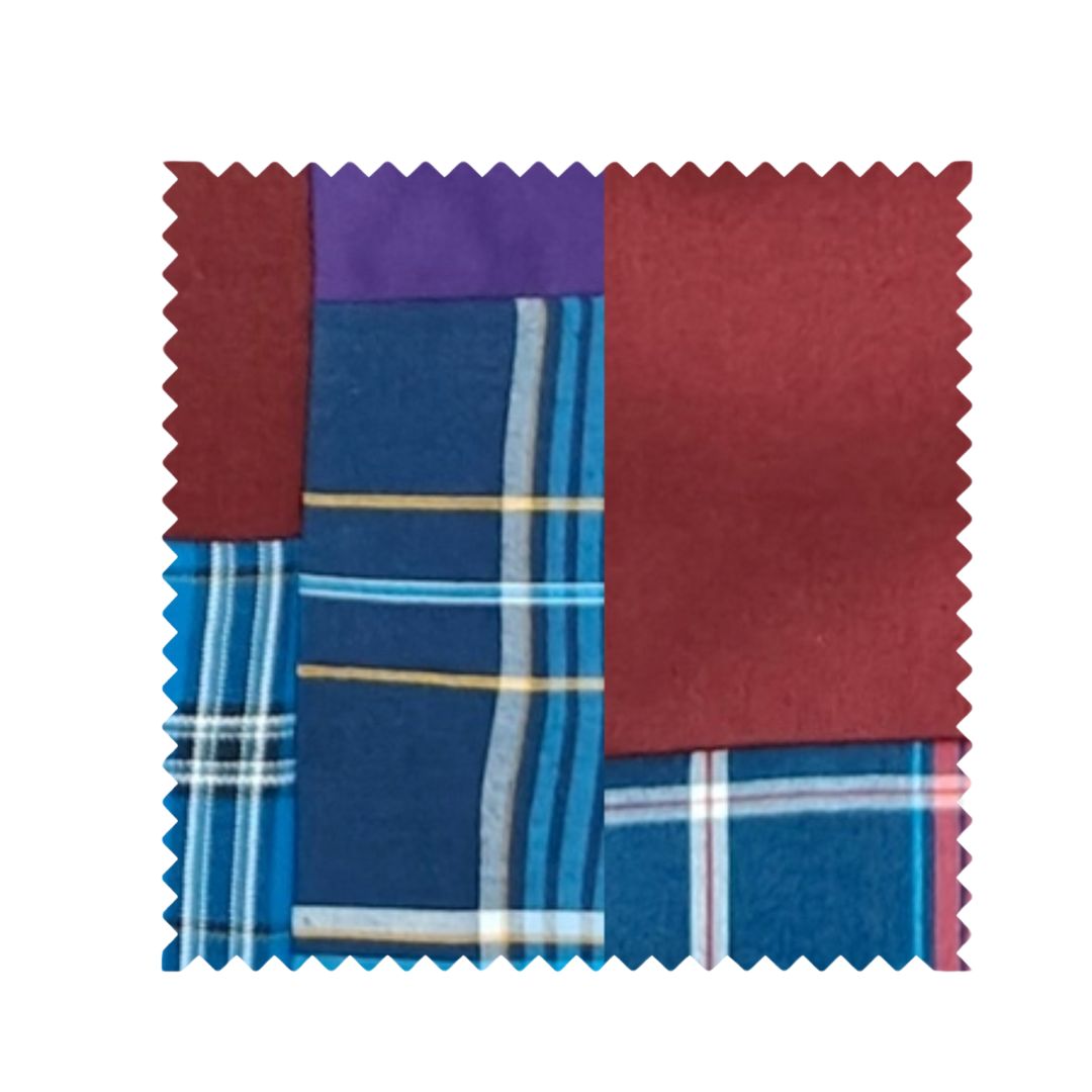 Men's Paragon Stitch Pants featuring a unique mix of upcycled checkered and color-blocked fabrics, showcasing a stylish and comfortable design.