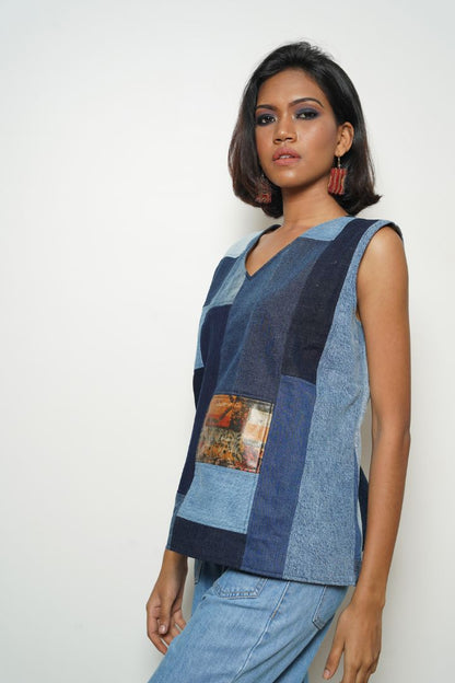 Party Chic Denim Top: A stylish and unique top for making a statement at any celebration.