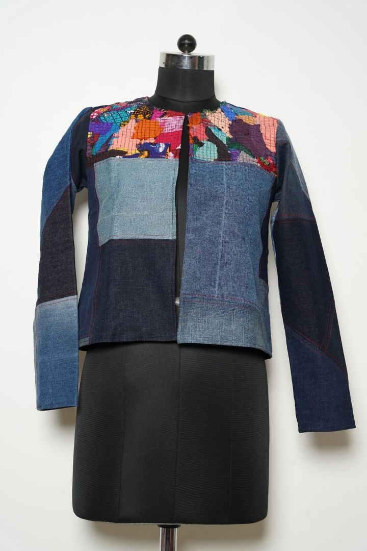 Patchy Boho Denim Jacket: Eco-friendly Fashion from BunkoJunko.