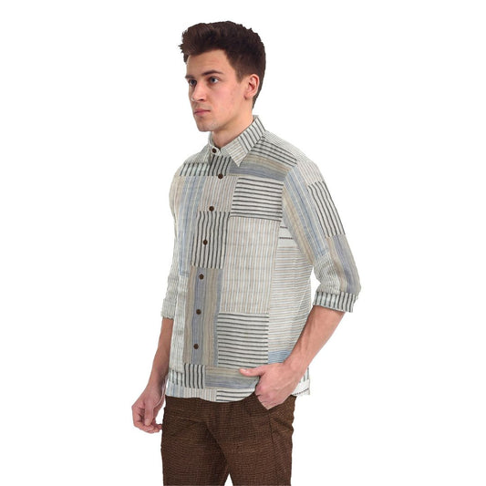 Striped Patchwork Shirt with a decent , mixed-pattern design.