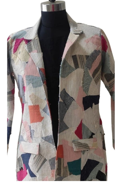 Women’s Assorted One-of-a-Kind Jacket by Bunko Junko: A unique, upcycled jacket featuring a variety of fabrics and designs.