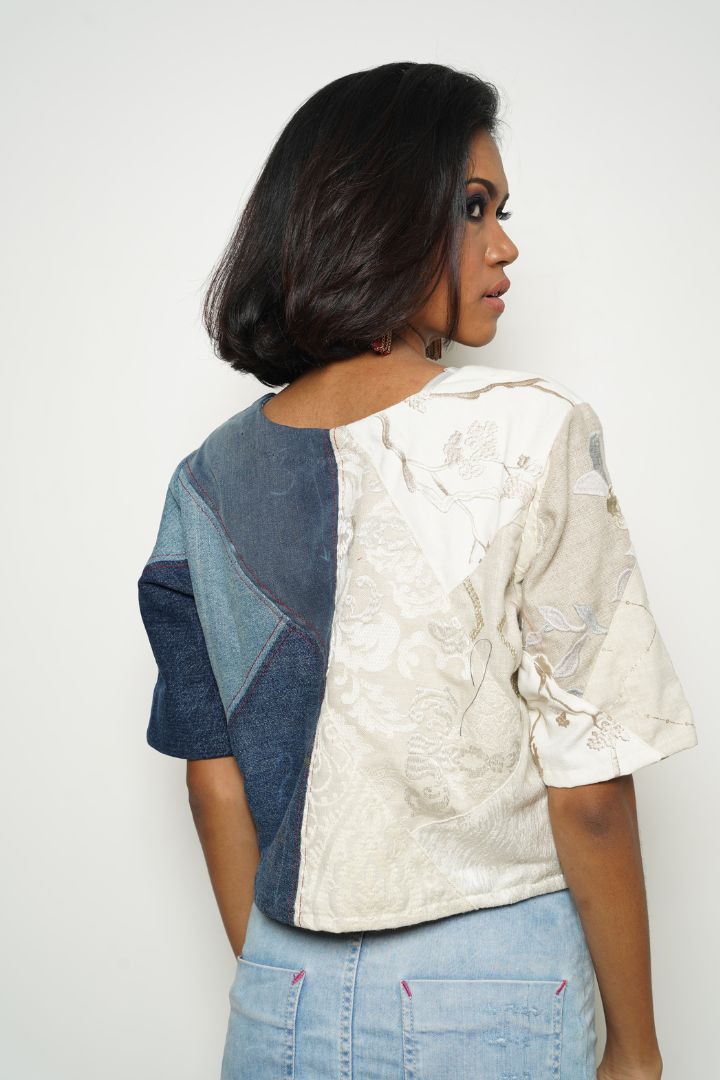 Ying To My Yang Denim Top: A stylish denim top with contrasting elements for a trendy look.