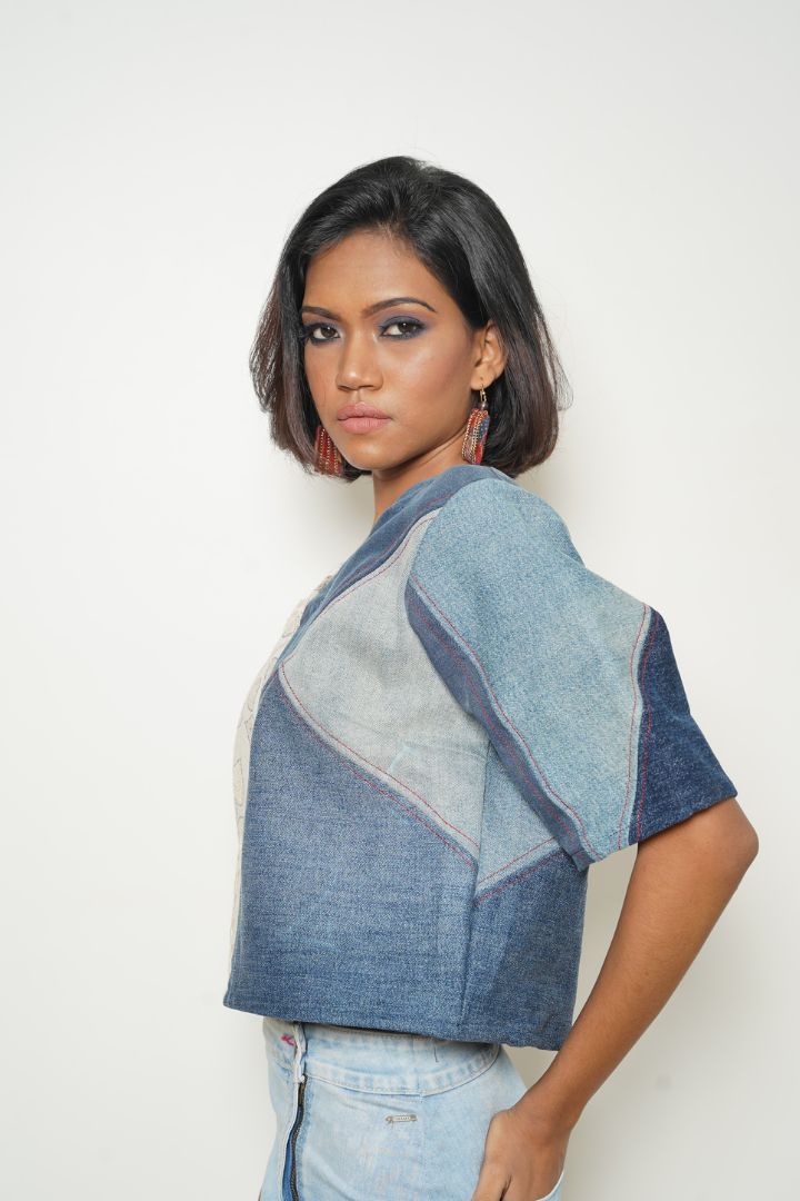 Ying To My Yang Denim Top: A stylish denim top with contrasting elements for a trendy look.