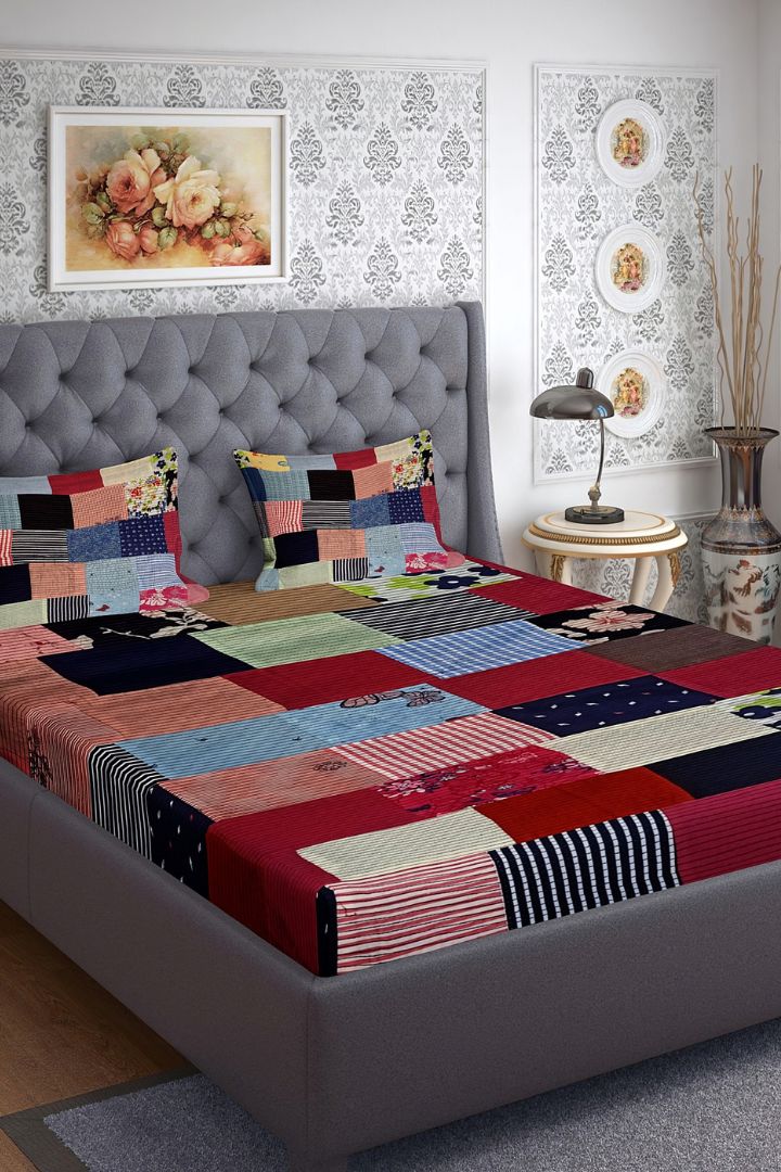 Luxury Fab Patch Double Bed Spread - Sustainable and Elegant Bedding by Bunko Junko