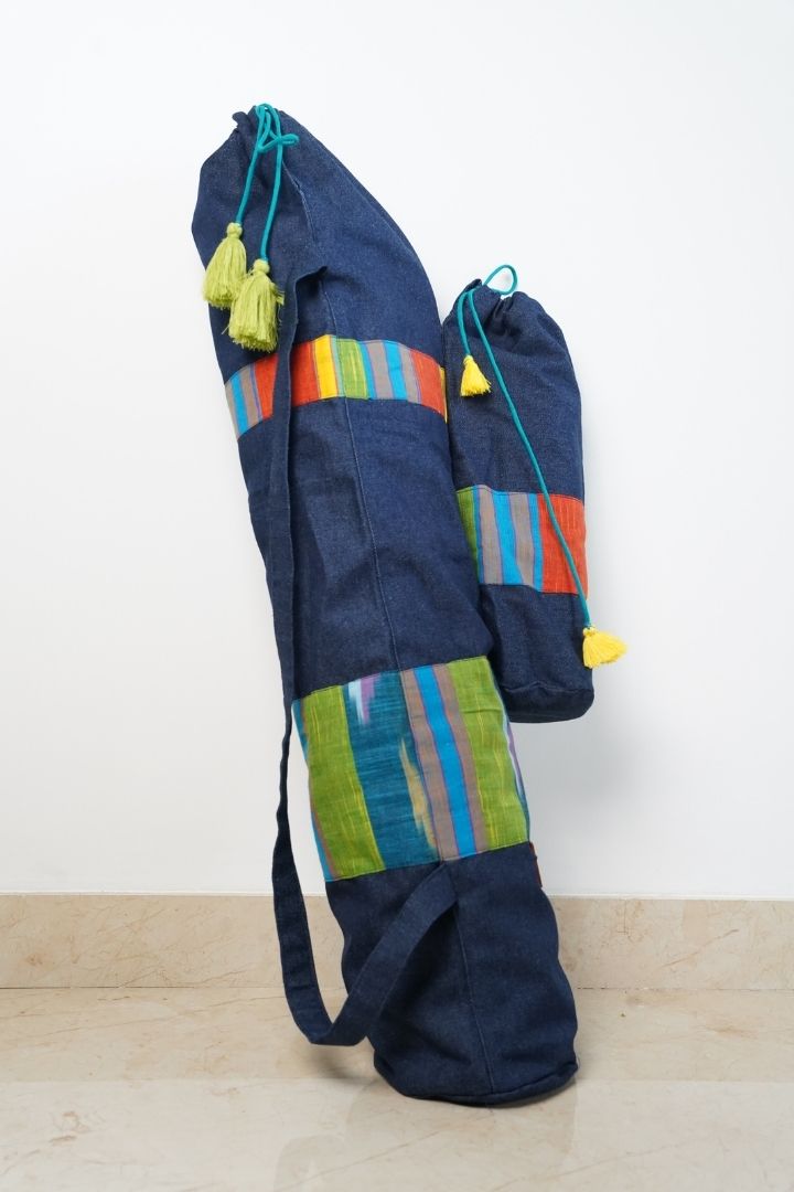 Denim Yoga Mat Bag with Carrying Strap and Water Bottle Holder Pocket