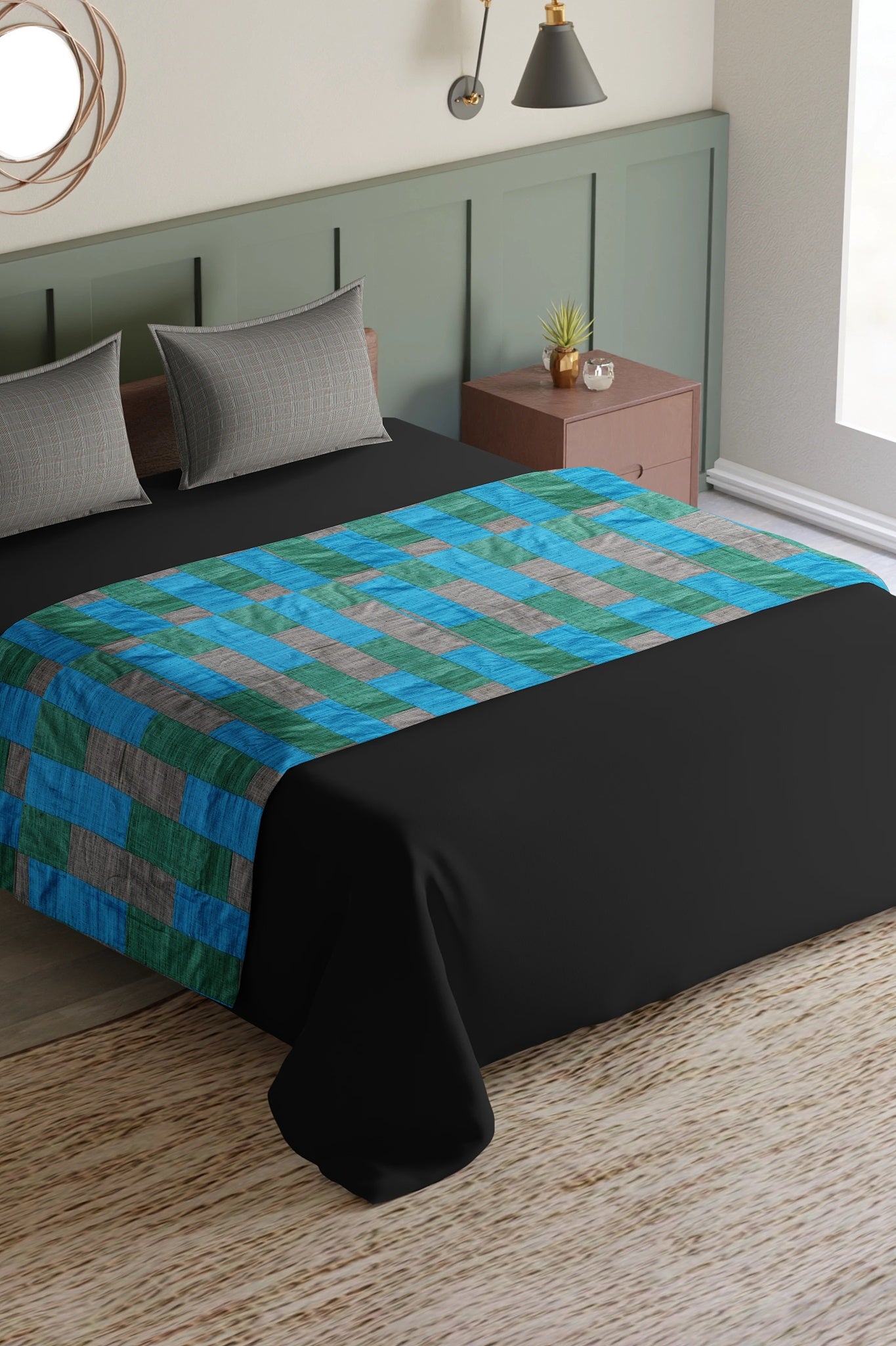 Patch Fusion Bed Runner by Bunko Junko: Eco-friendly and stylish, featuring a vibrant patchwork design.